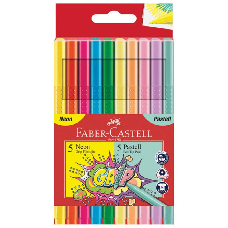 Flomasteri školski Faber-Castell - 10 boja neon+pastel