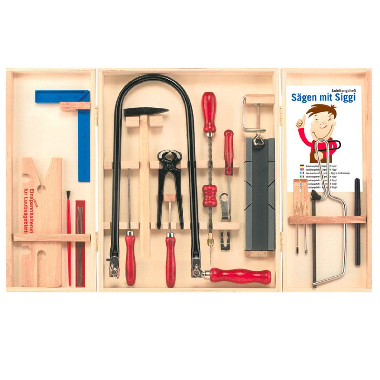 Komplet za rezbarenje sa celicnim alatom u drvenom ormaricu