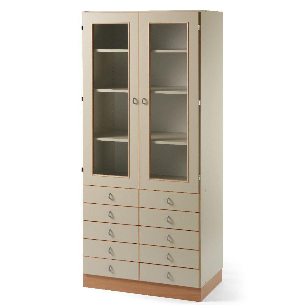 Ormar sa staklenim vratima i ladicama