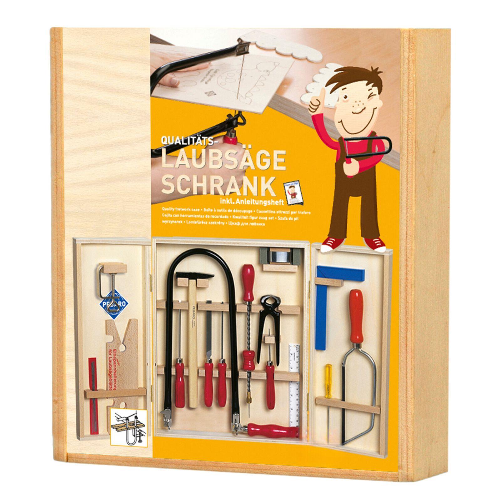 Pribor za rezbarenje u drvenom ormaricu sa celicnim alatom